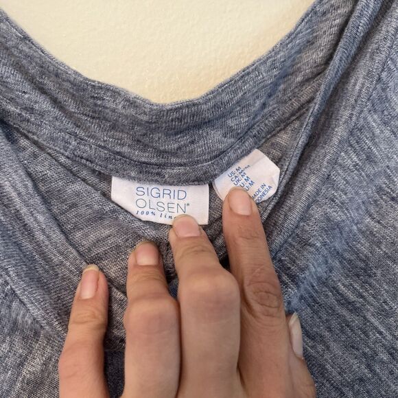 SIGRID OLSEN Knit Linen A Line Sleeveless Tank, Heathered Blue- Medium - Picture 5 of 9